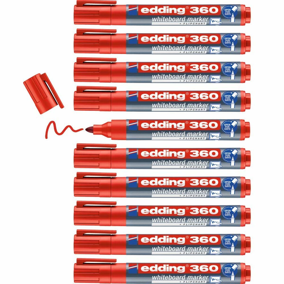 Marker za belo tablo Edding 360 Polnilen Rdeča (10 kosov)